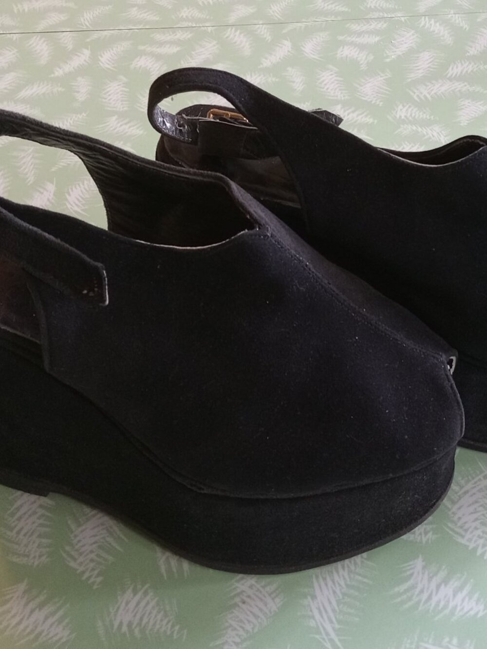 Rare Vintage 1940s french suede shoes platform swing zazou